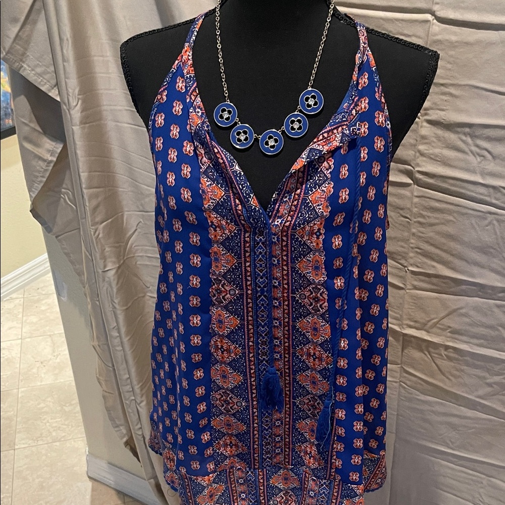 Blue and Orange Women's Halter Top